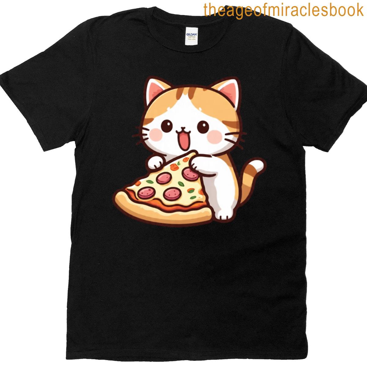 Adorable Cat Eating A Pizza Oversized T-shirt