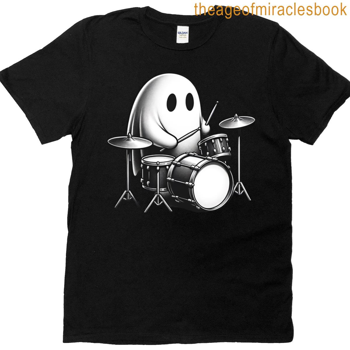 Boo Ghost Playing On Drums Funny Halloween T-shirt