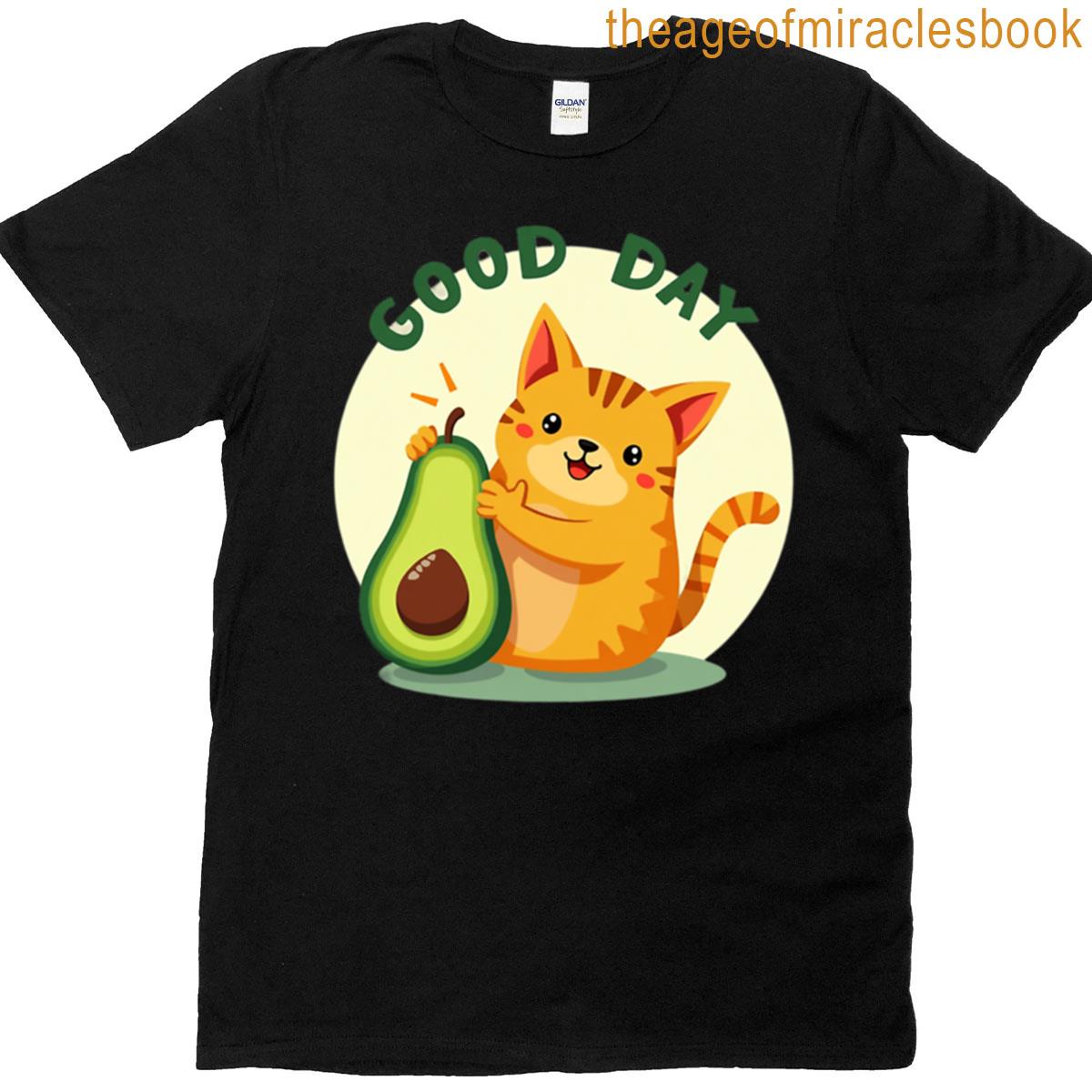 Cute Cartoon Cat With Avocado T-shirt