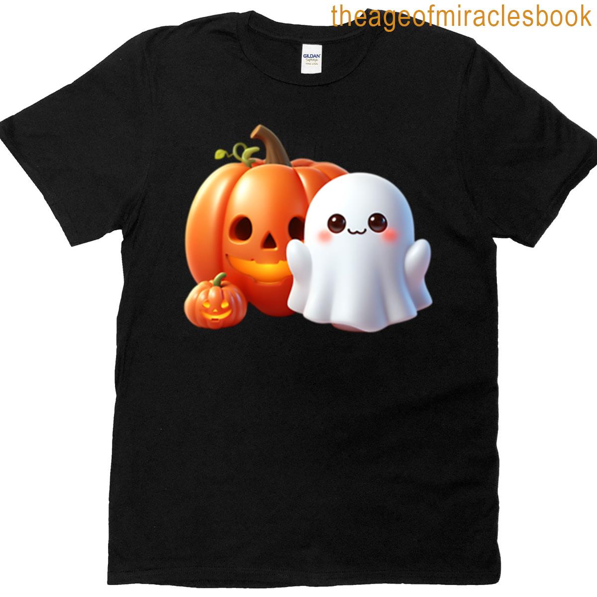 Kawaii Ghost With Pumpkins Halloween T-shirt