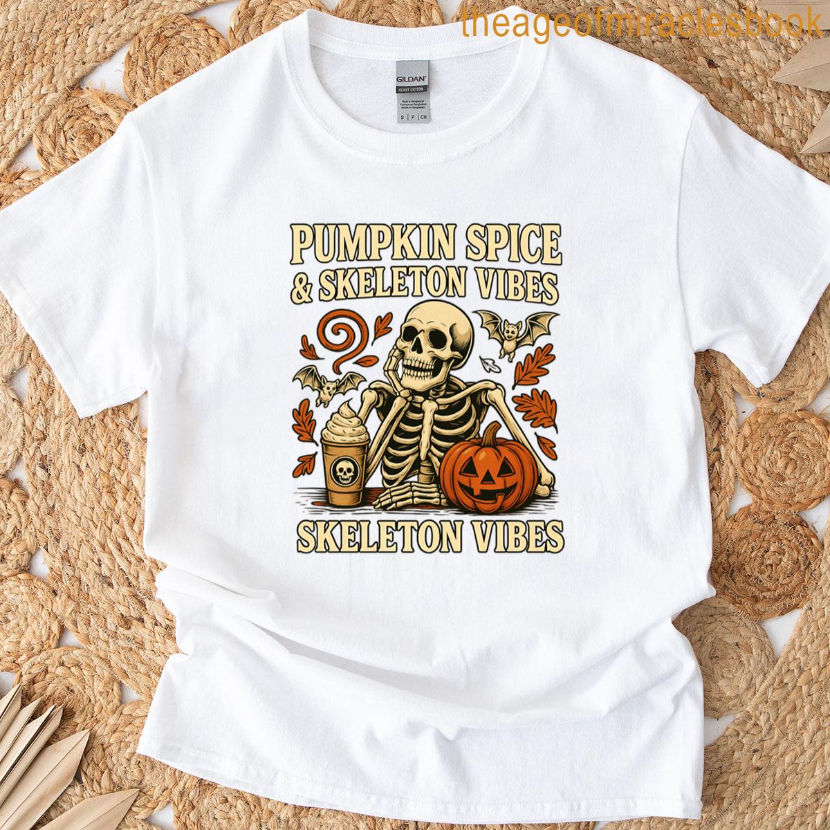 Pumpkin Spice Skeleton Vibes Halloween T-shirt