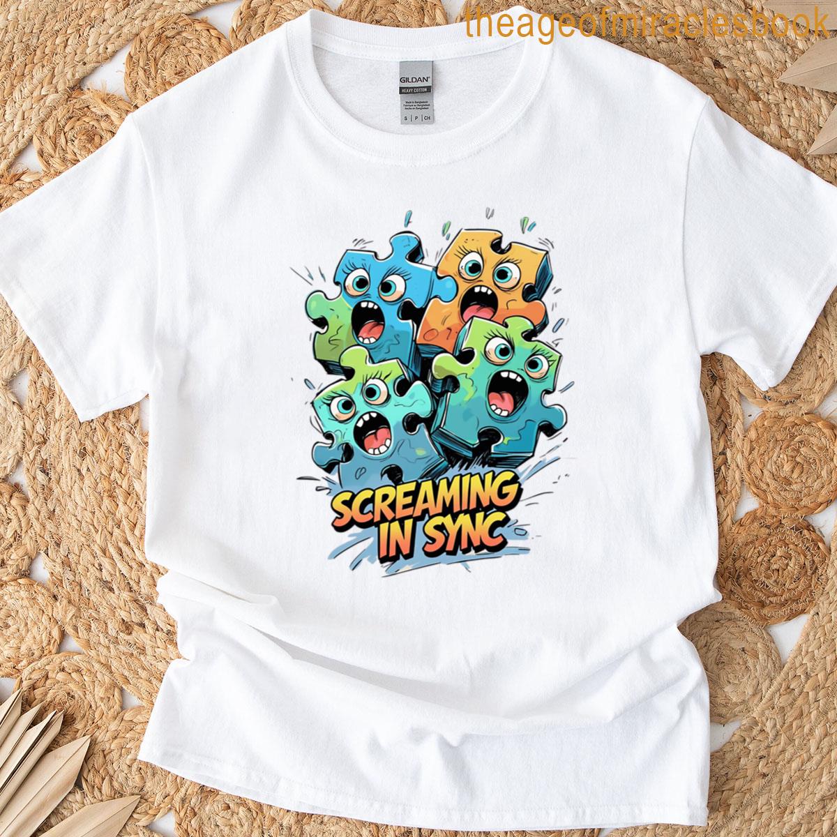 Screaming In Sync Chaotic Puzzle Piece Design T-shirt