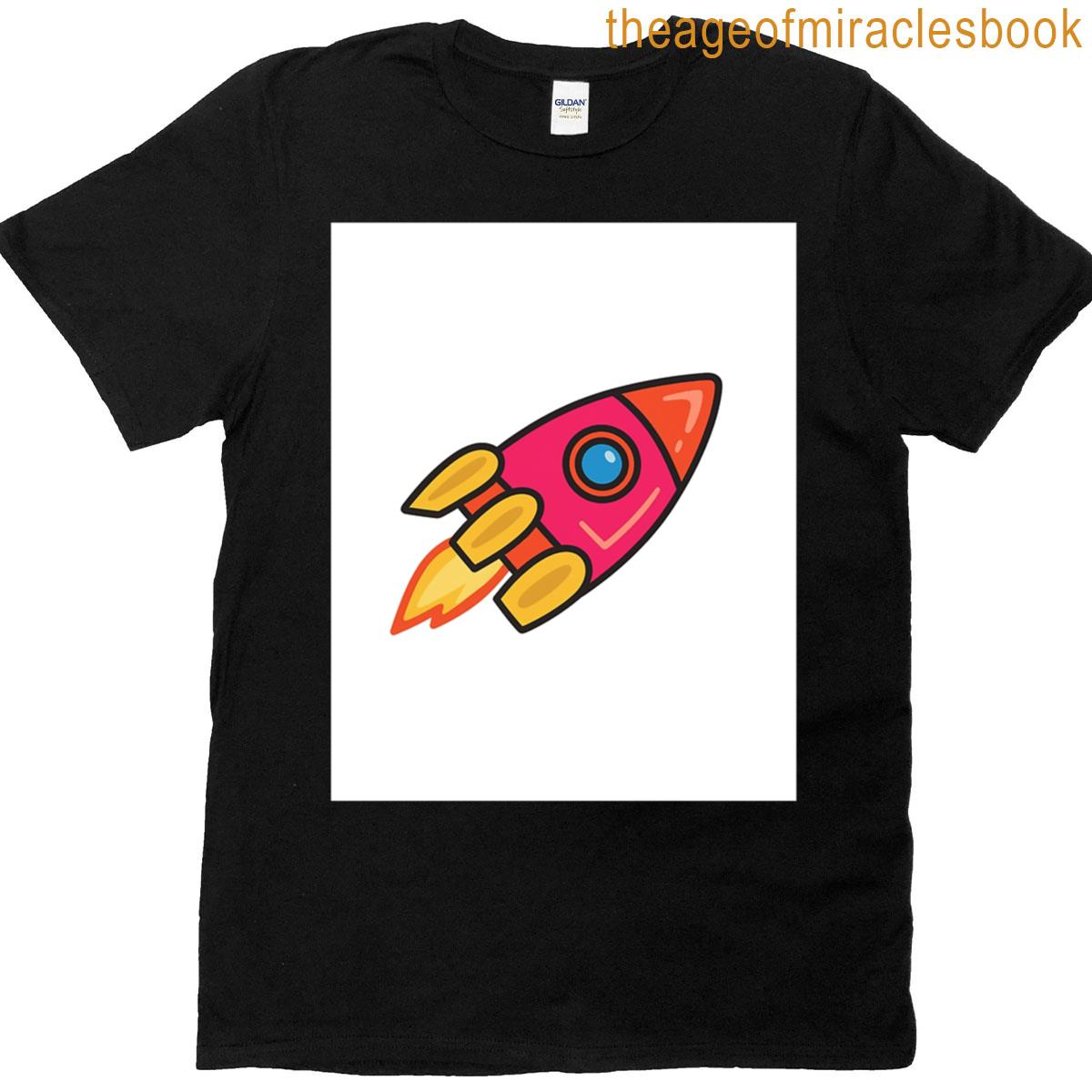 Cartoon Rocket Bright Blast Into Space Graphic T-shirt