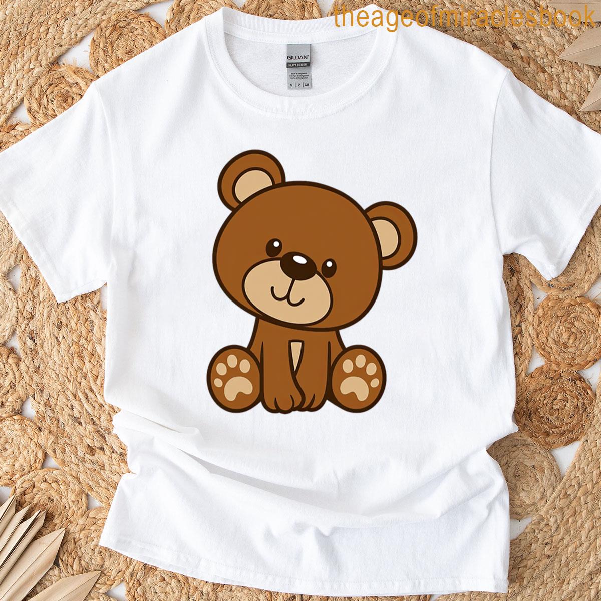 Cute Cartoon Teddy Bear Sitting Design T-shirt