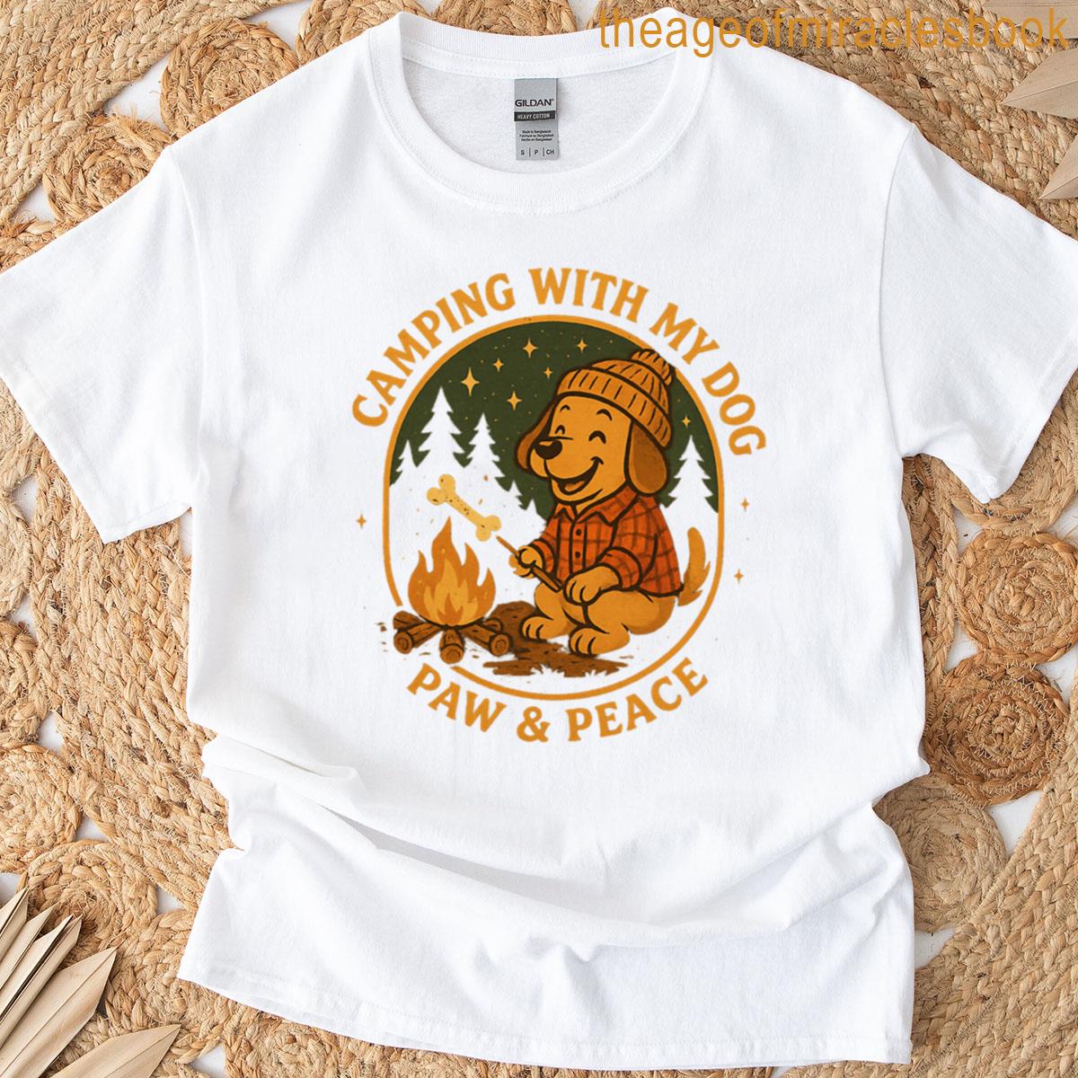 Camping With Dog Under Starry Night T-shirt