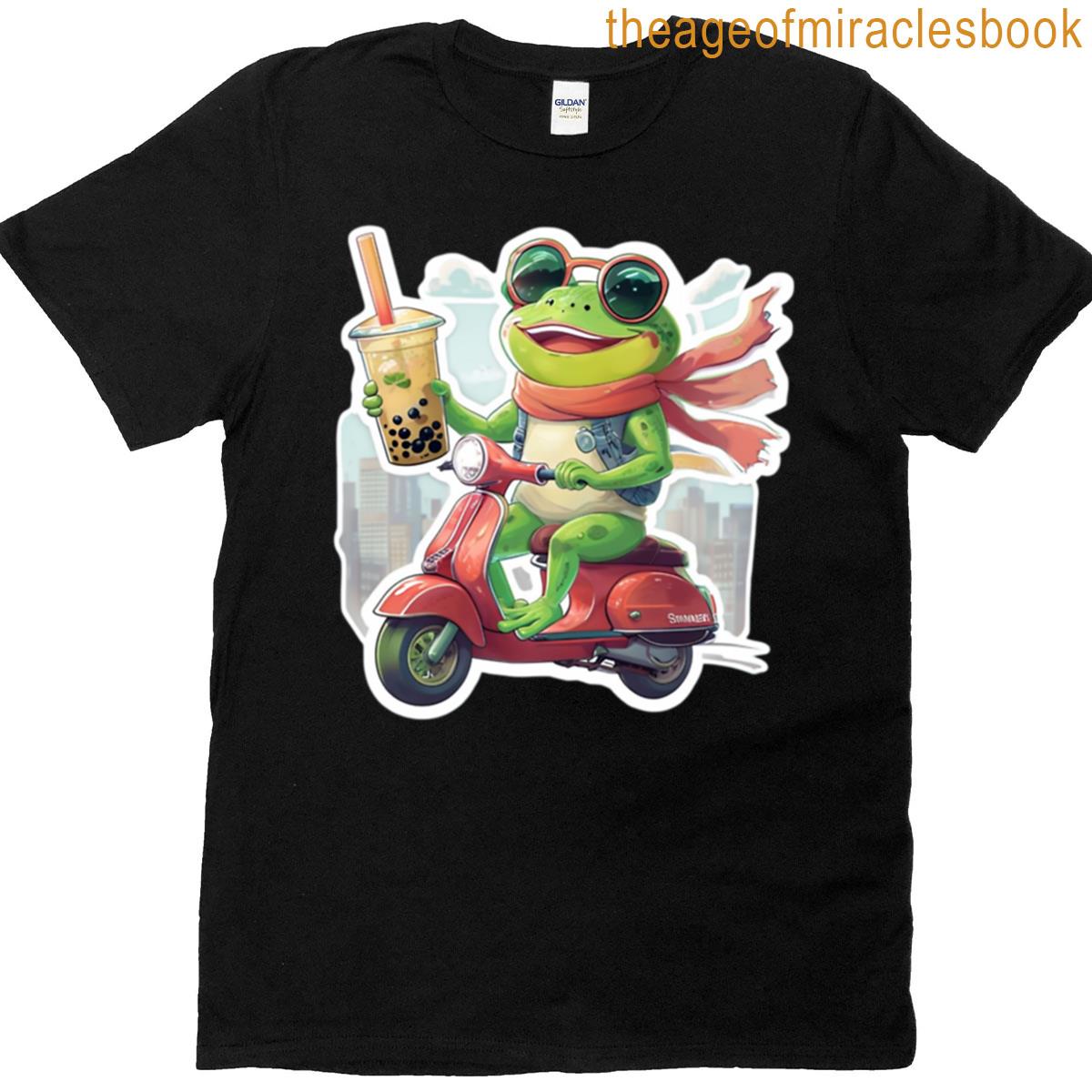 Frog On A Scooter With Bubble Tea T-shirt