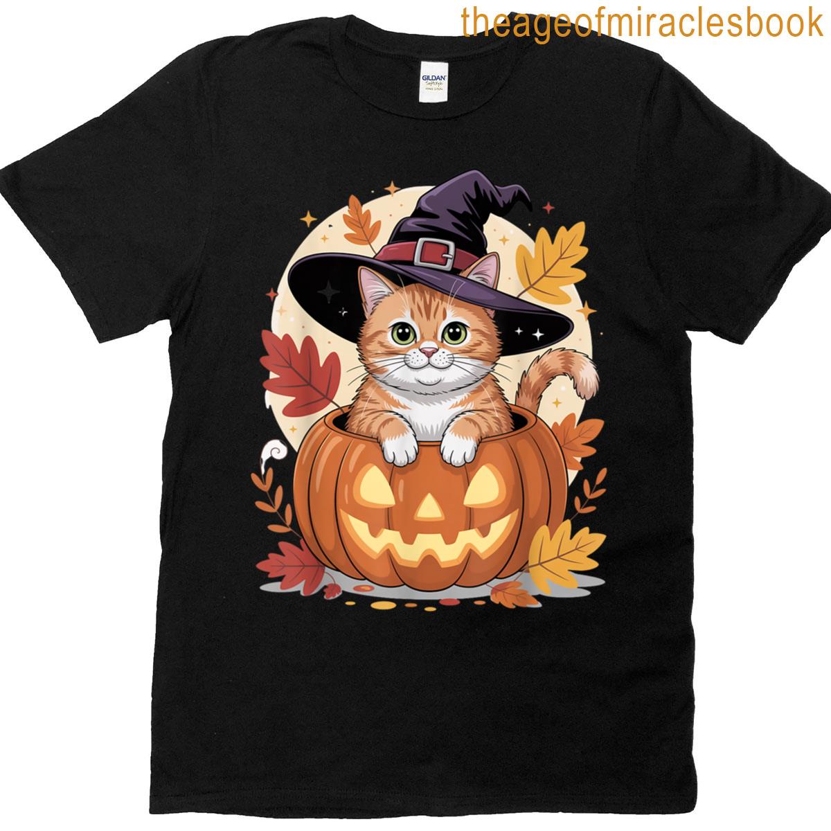 Pumpkin Witch Kitty Halloween Cat Fall Autumn T-shirt