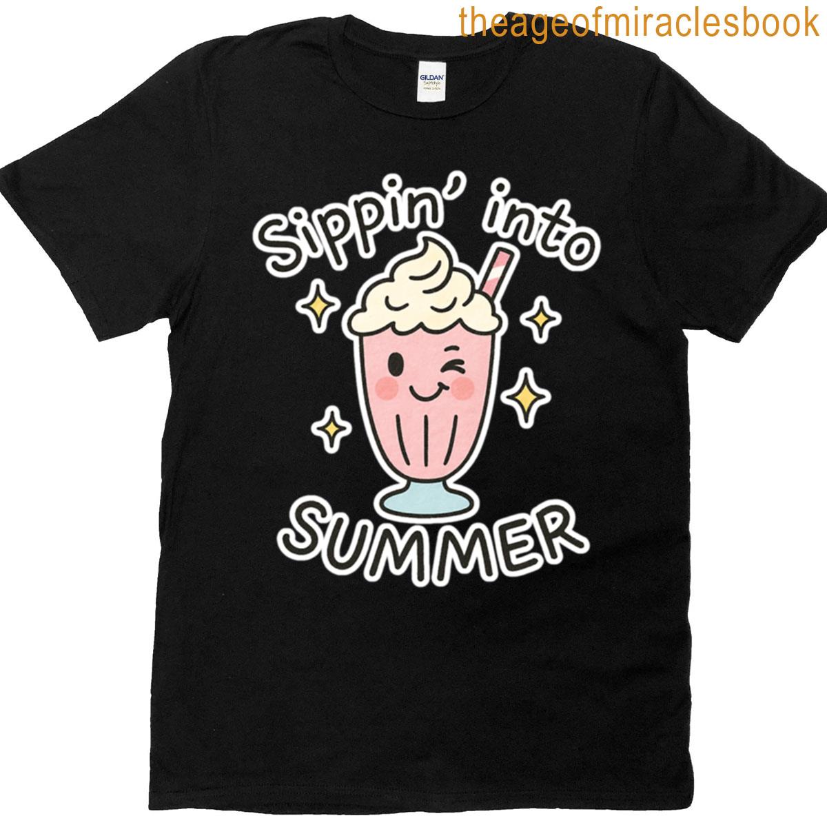 Sippin Into Summer Cute Milkshake Sticker T-shirt