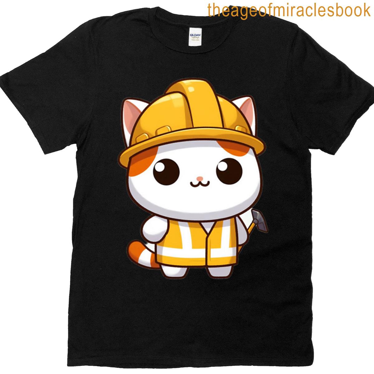 Cat Construction Worker – Builder Cartoon Animal T-shirt