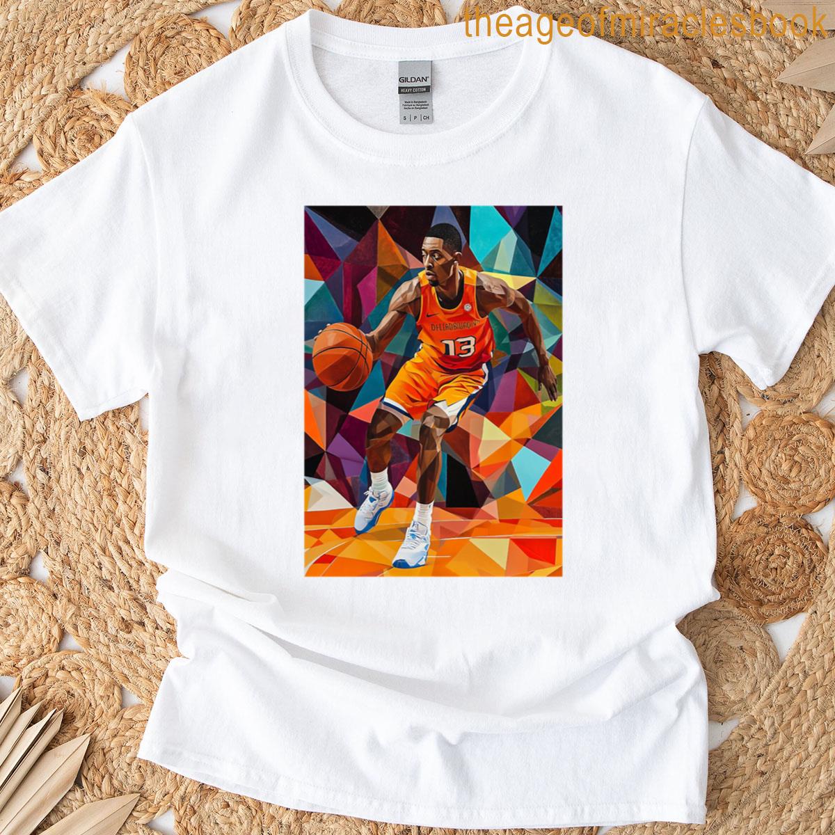 Point Guard Making A Pass Amidst Geometric Patterns Active Outdoors Inspired Art T-shirt