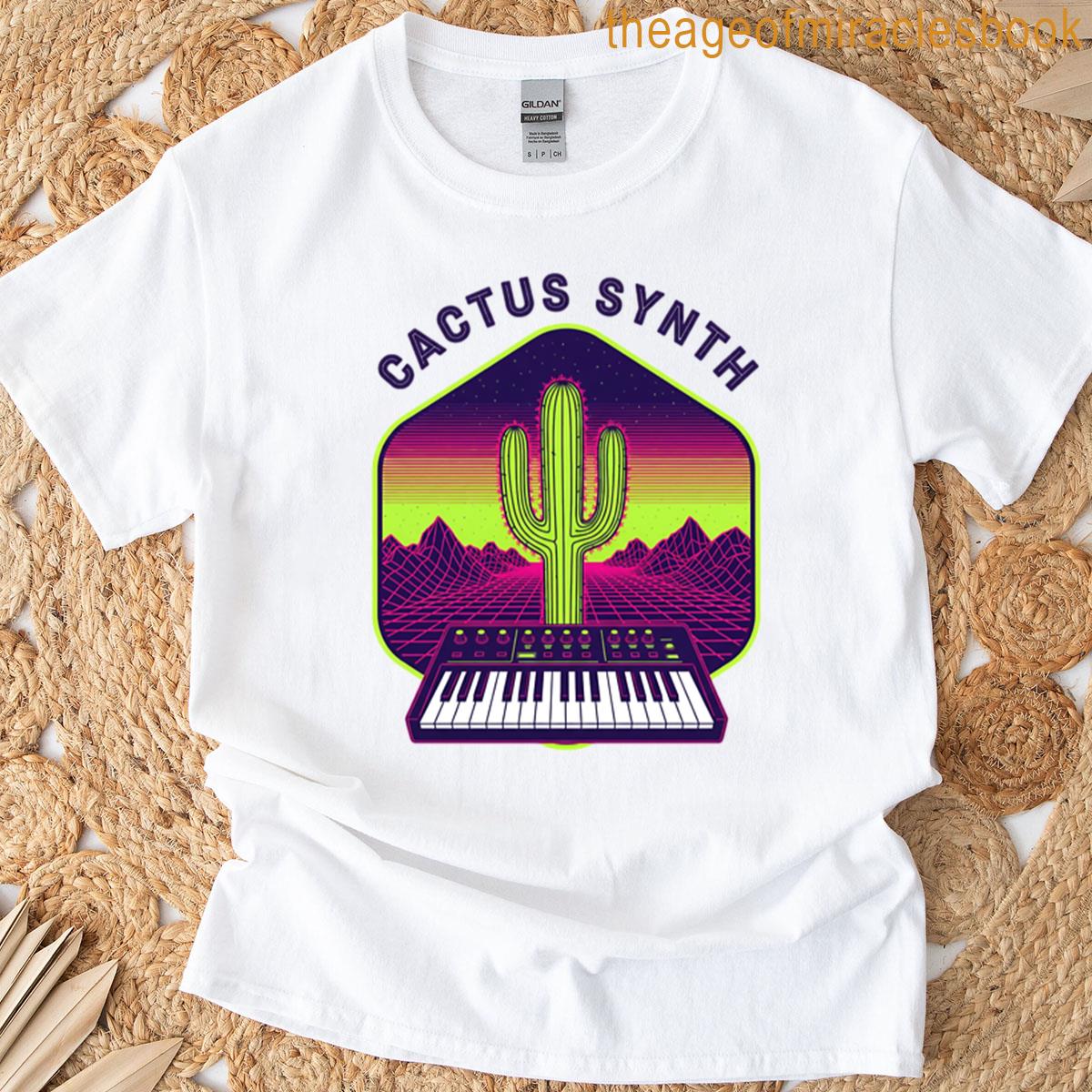 Cactus Synth Neon Desert Synthwave Vibes T-shirt