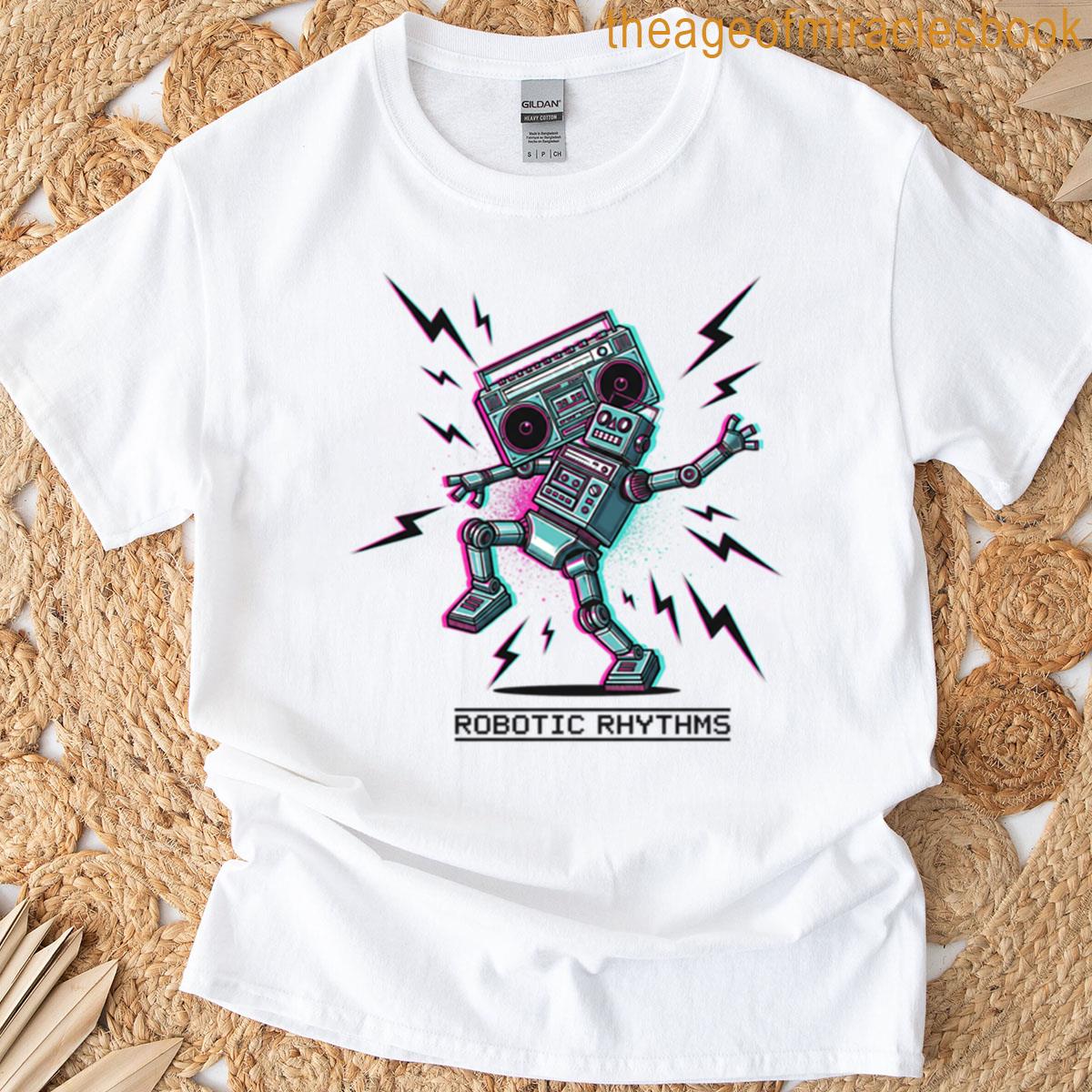 Dancing Boombox Robot Neon Retro Tech Style Oversized T-shirt