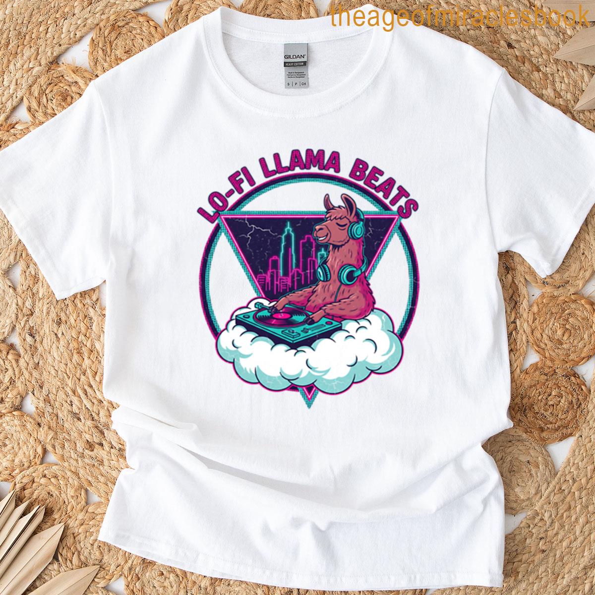 Lo-fi Llama Dj Neon Synthwave Chillcore T-shirt