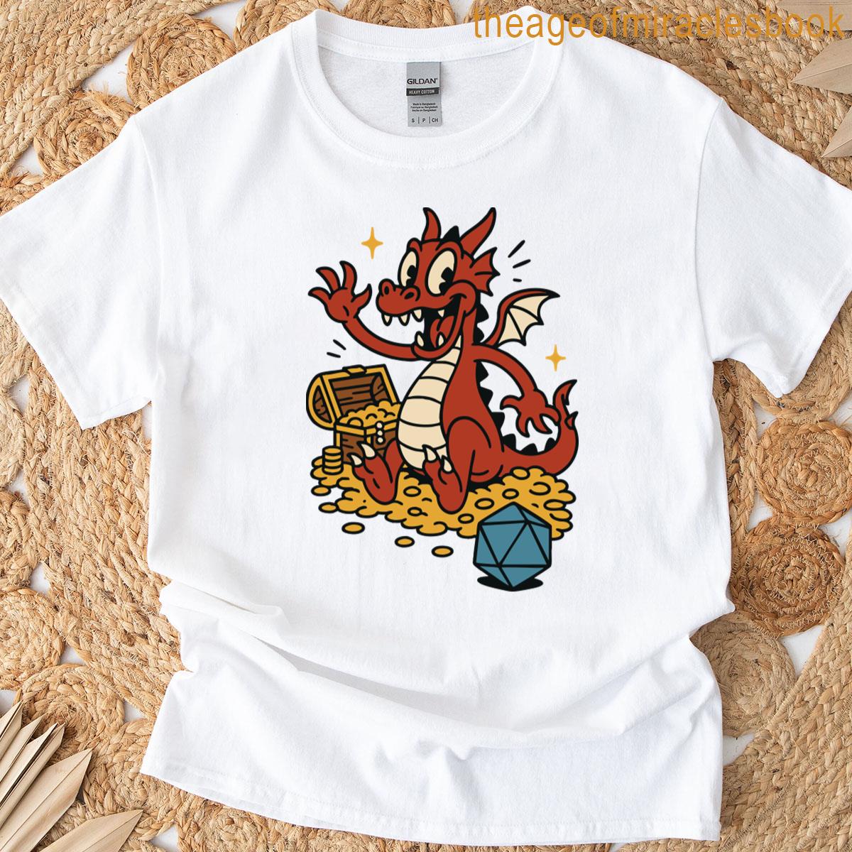 Red Dragon Blue D20 Dice Ttrpg T-shirt