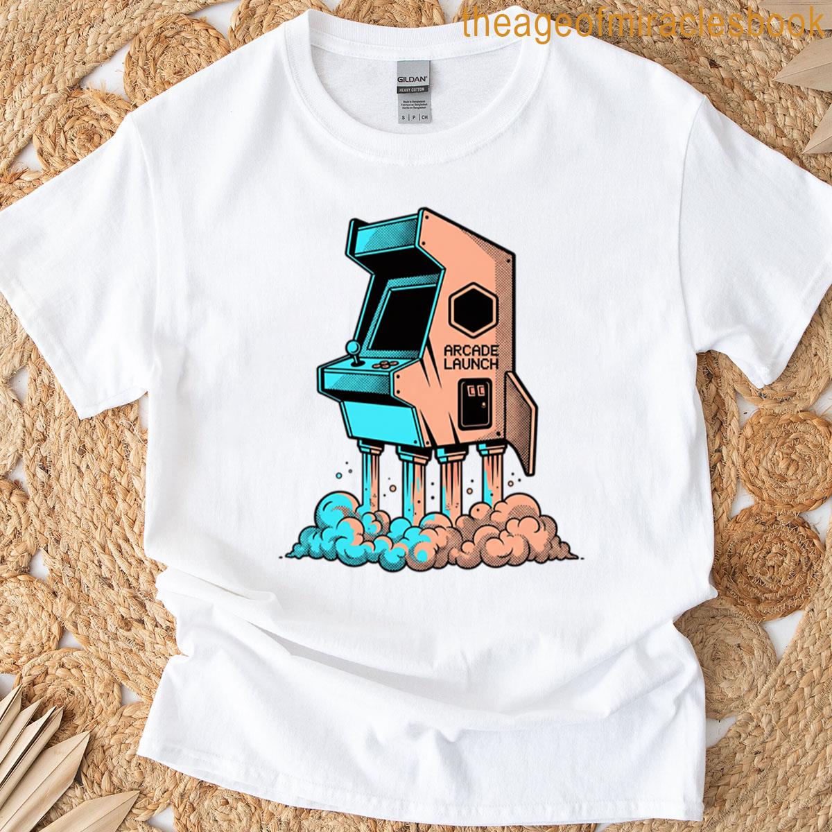 Arcade Launch Retro Gaming Rocket Cabinet Art T-shirt