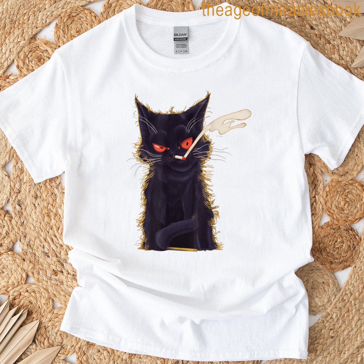Funny Smoking Black Cat Face T-shirt