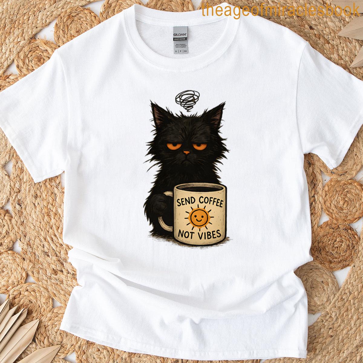 Grumpy Cat With Coffee – Send Coffee Not Vibes Oversized T-shirt