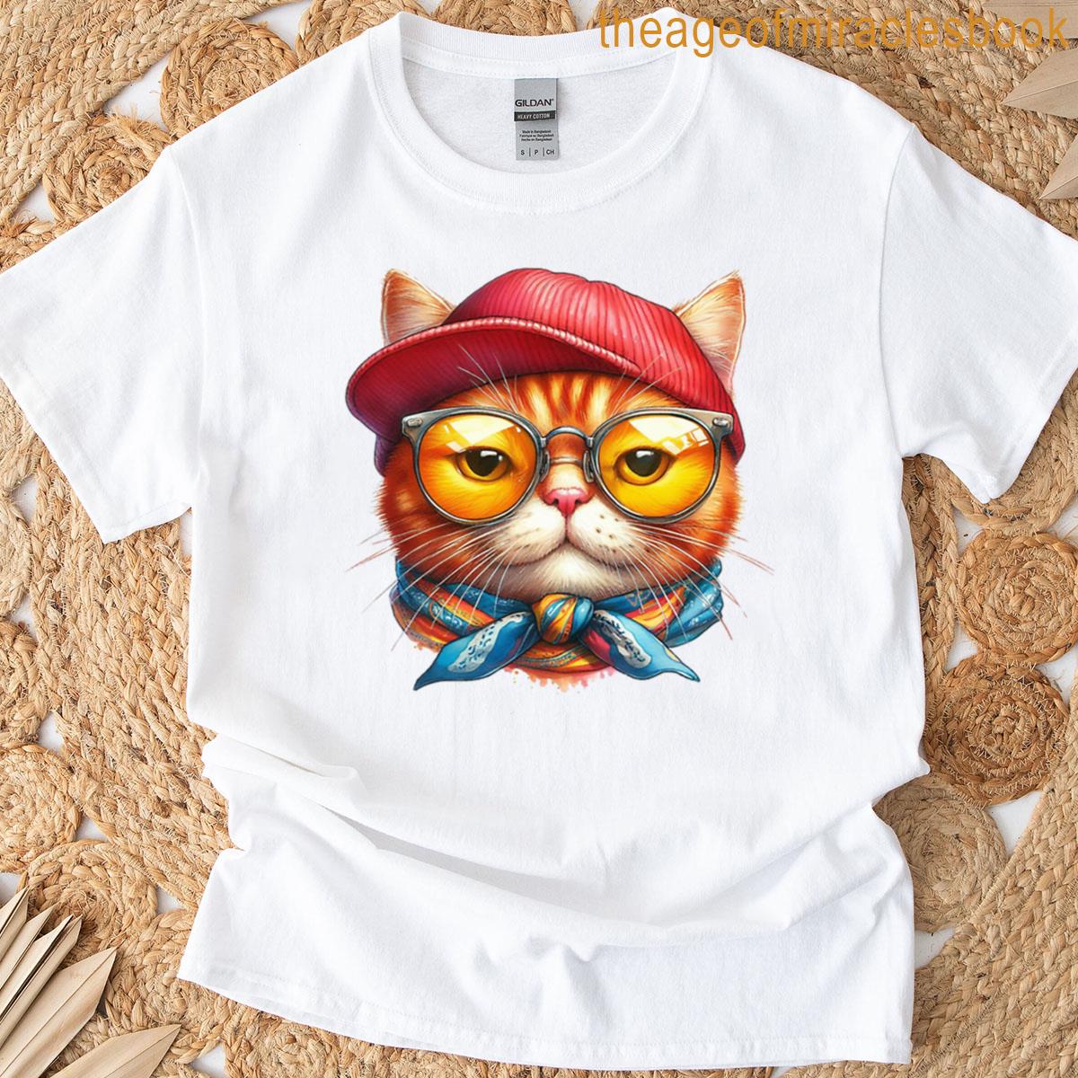 Orange Cat And Round Glasses T-shirt