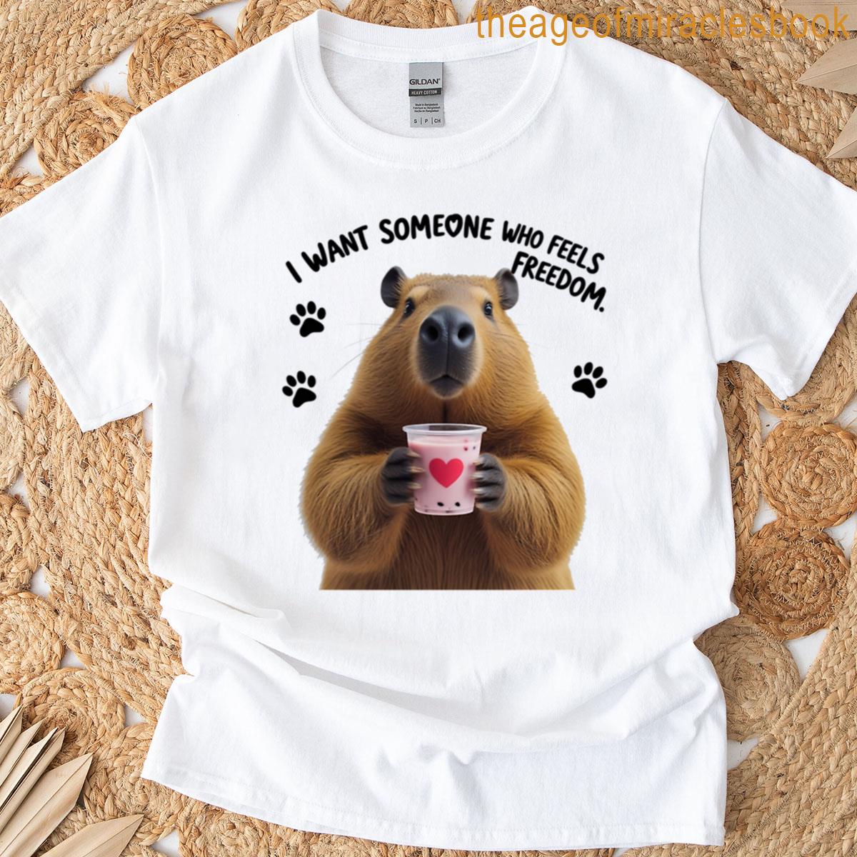 Cute Capybara With Boba Tea T-shirt