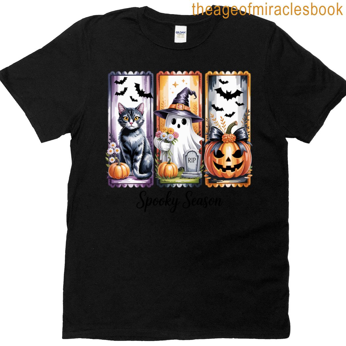 Halloween Elements Cat Ghost Pumpkin T-shirt