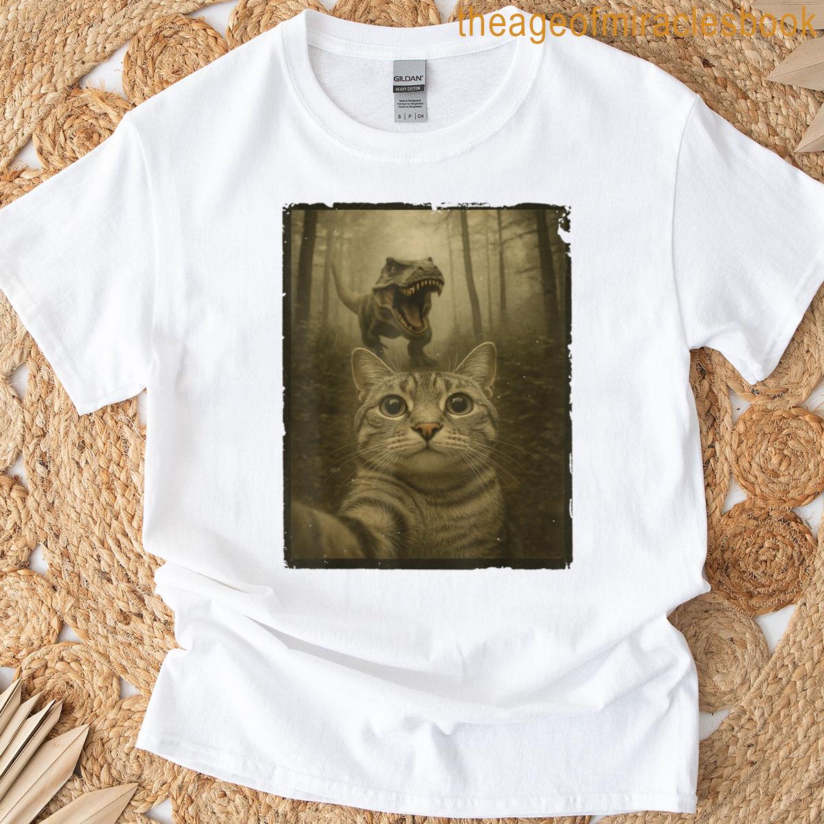 Cat Selfie With T-rex Dinosaur T-shirt