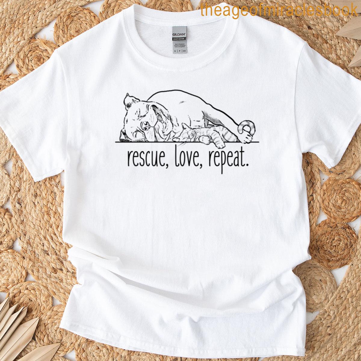 Pitbull And Kitty Rescue Love Repeat T-shirt