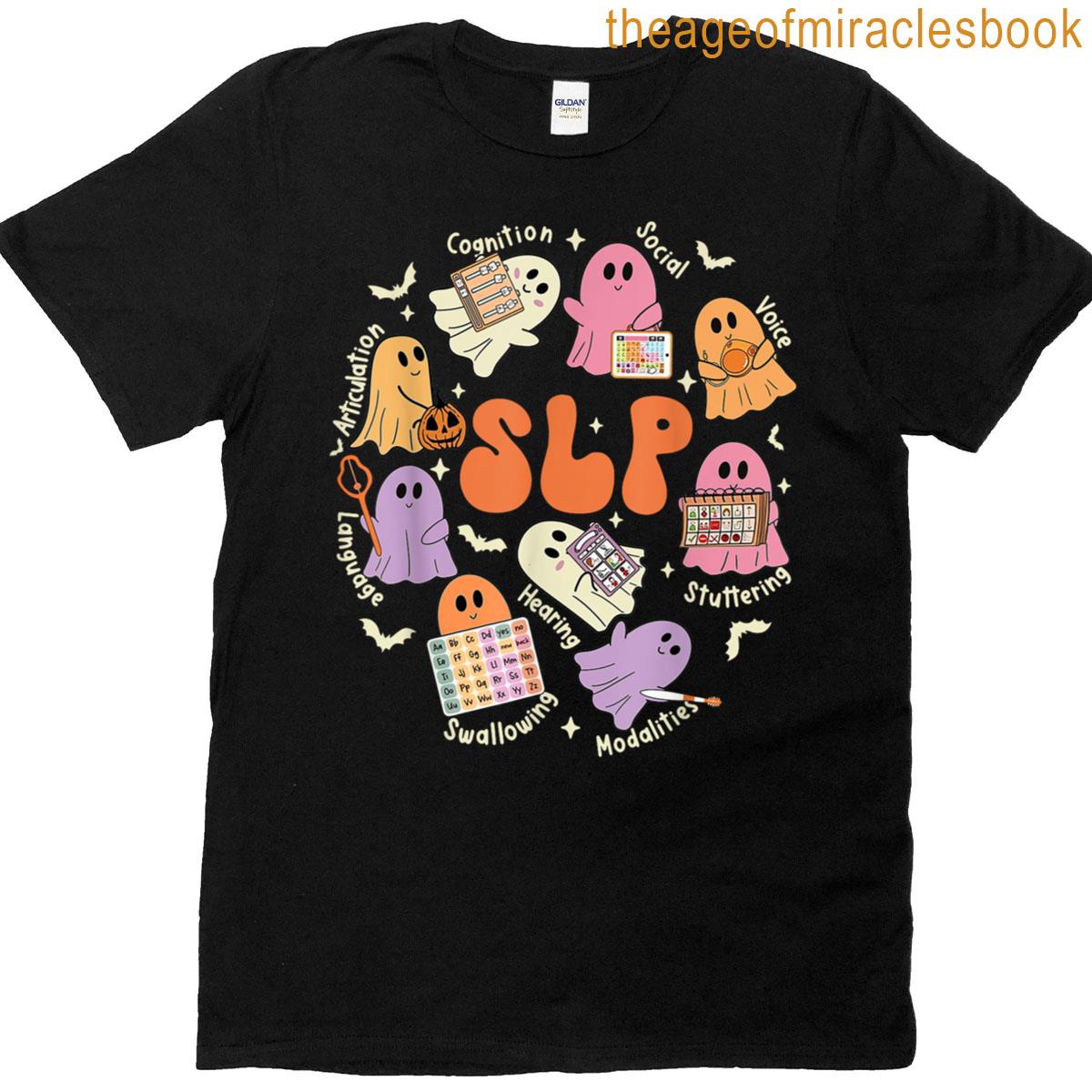 Speech Therapy Retro Language Pathologist Halloween Ghost T-shirt