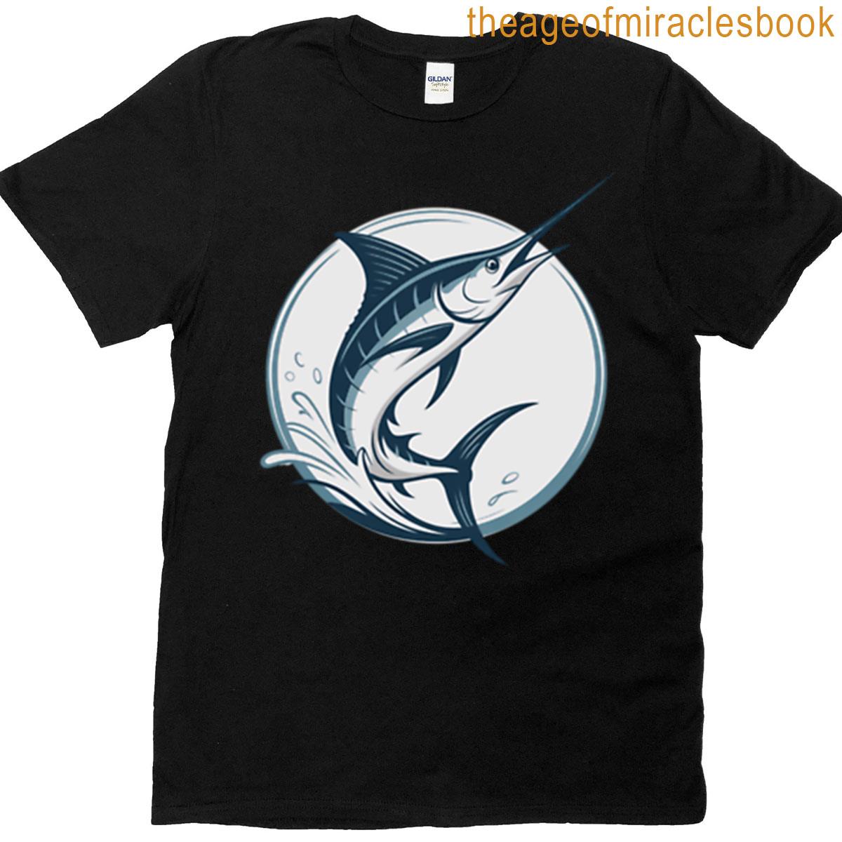 Stylized Blue Marlin Design On Light Background T-shirt