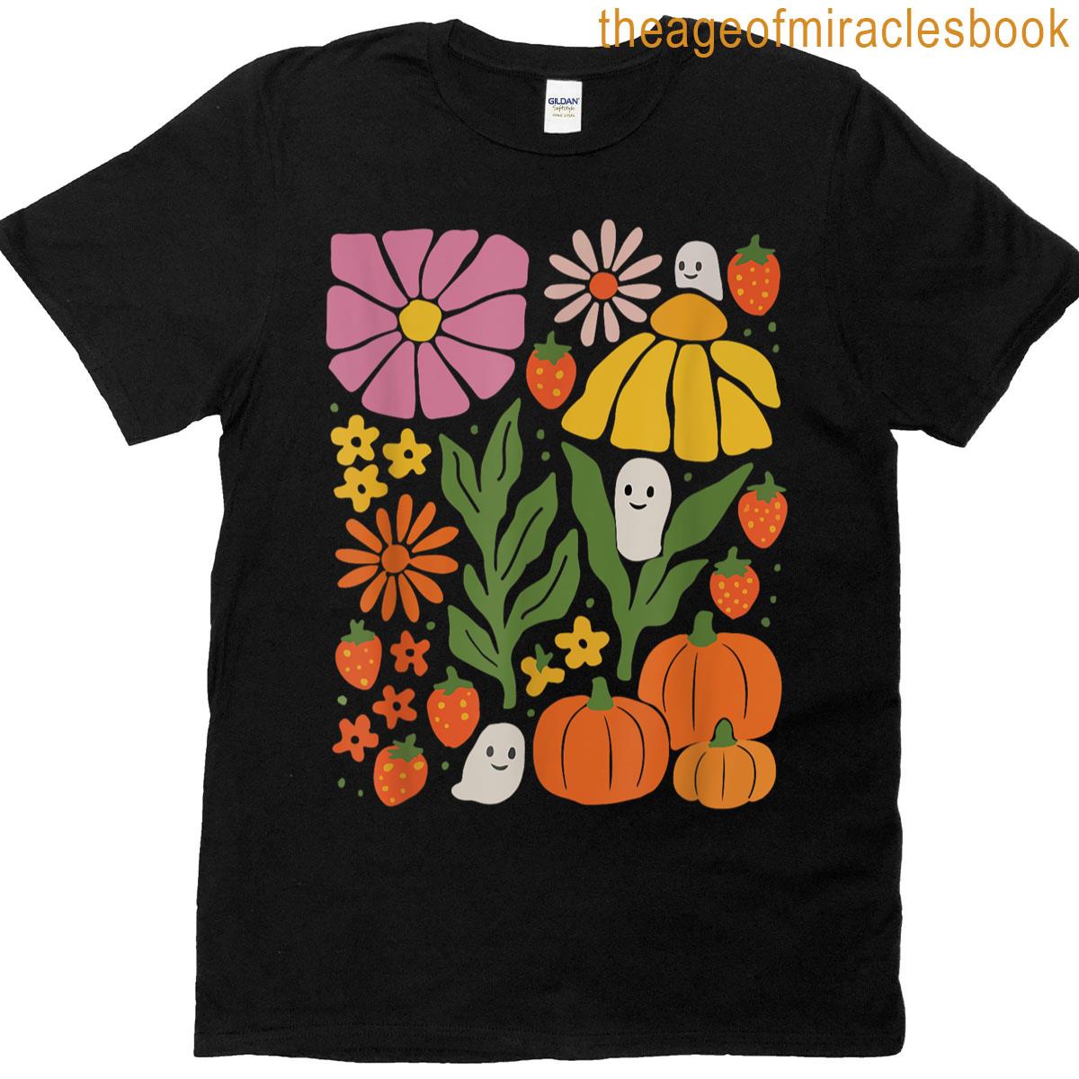 Boho Floral Summerween Ghost Summer Halloween Pumpkin T-shirt
