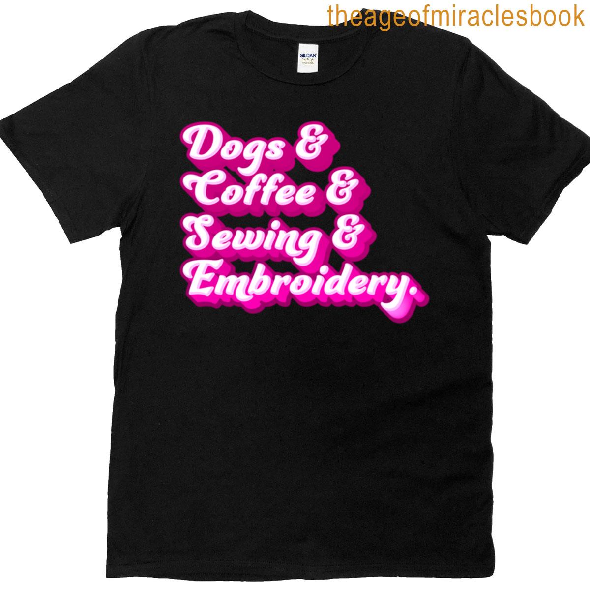 Dogs Coffee Sewing Embroidery T-shirt