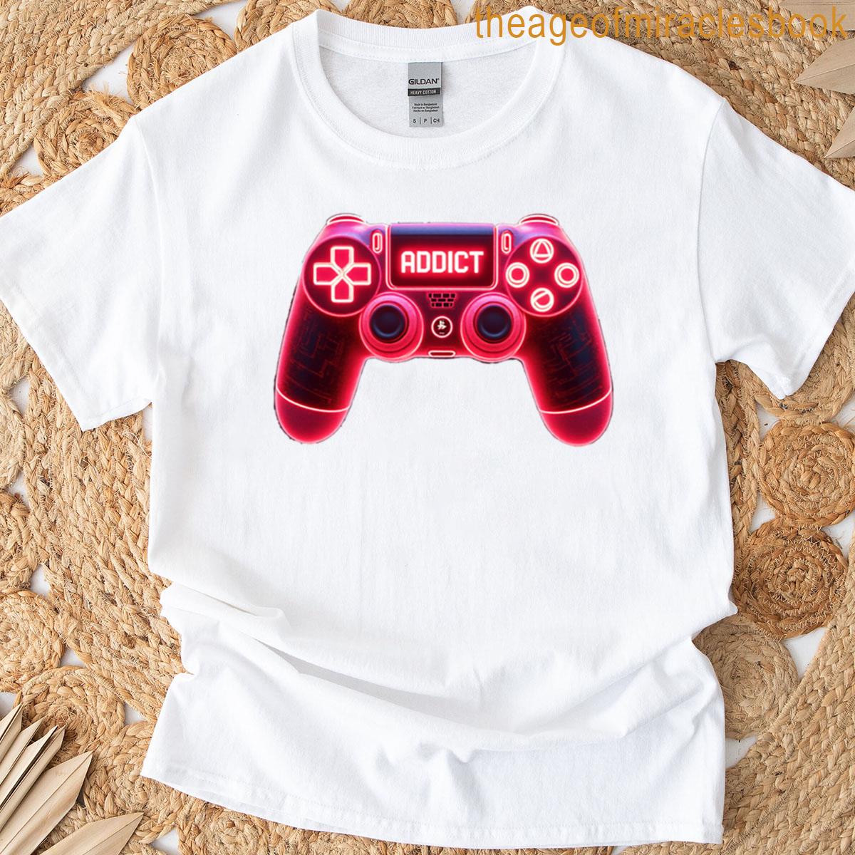 Gaming Addict – Red Neon Backlit Controller T-shirt
