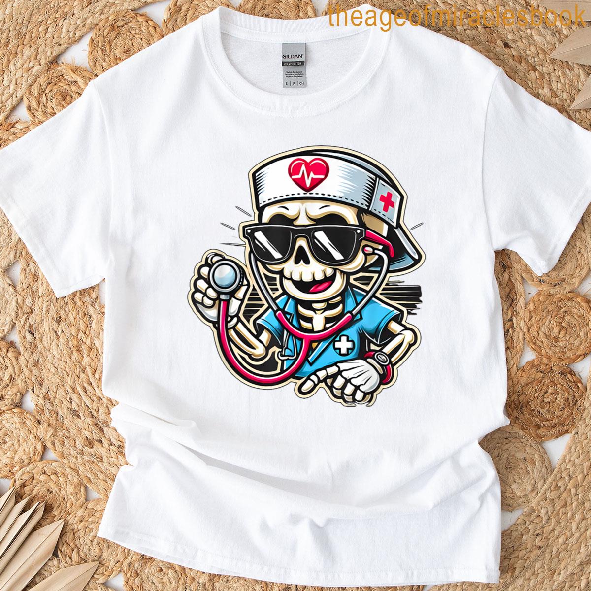 Halloween Skeleton Nursing Nurse T-shirt