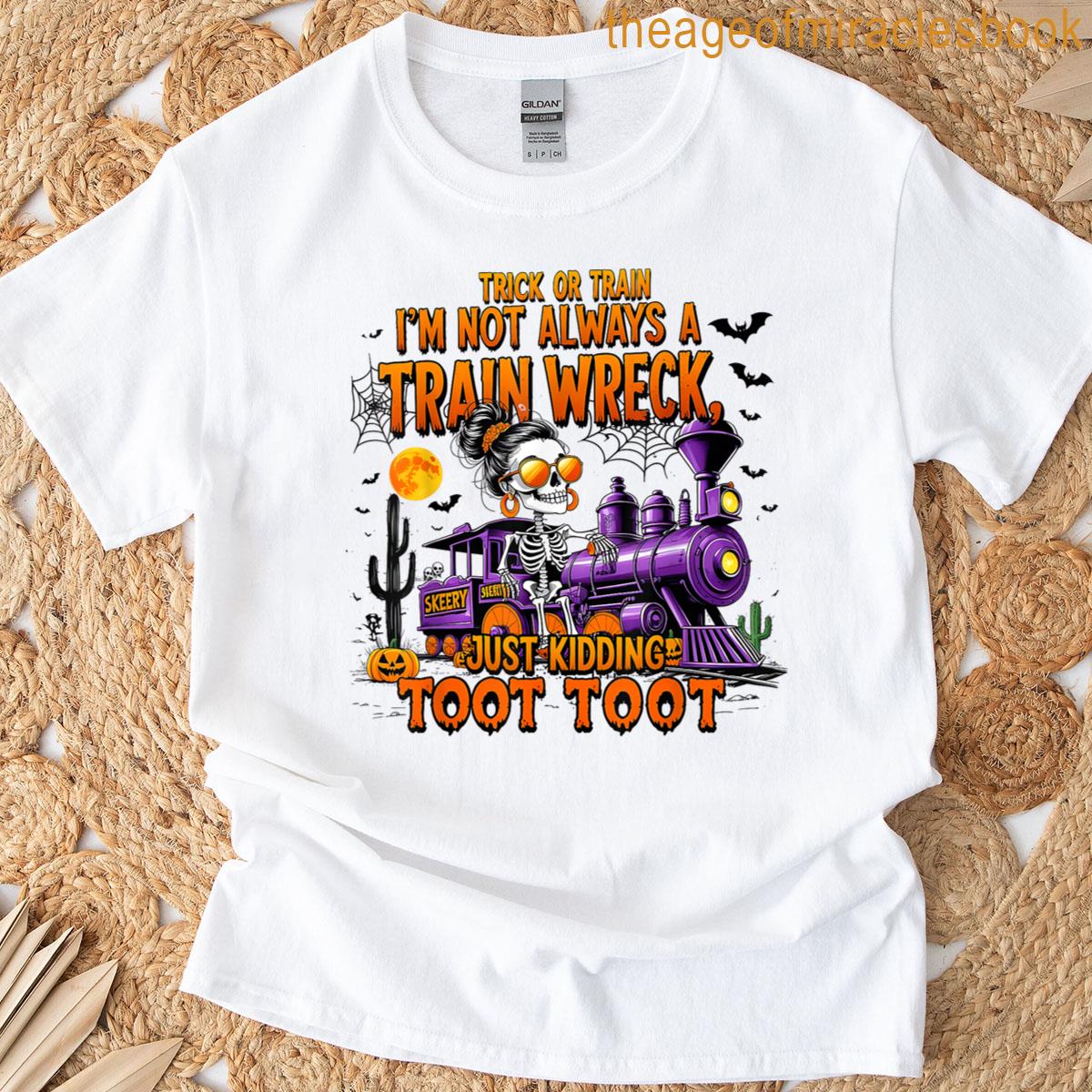 Pumpkin Skeleton Funny Ghosts Trick Or Train Halloween T-shirt