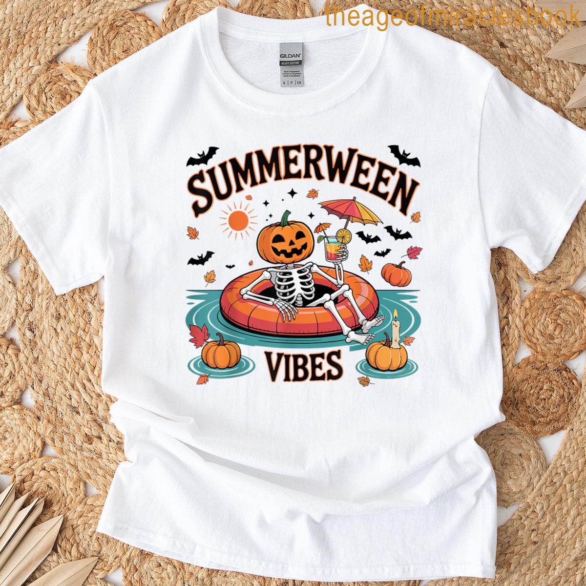 Summerween Skeleton Pumpkin Float Summer Halloween T-shirt