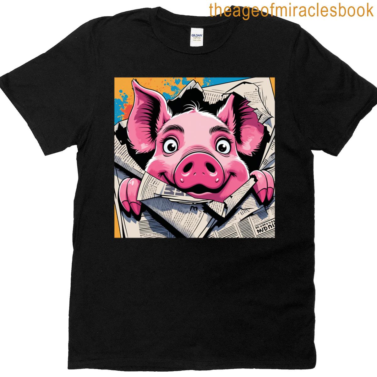 Pig Snout Poking Through Newspaper T-shirt