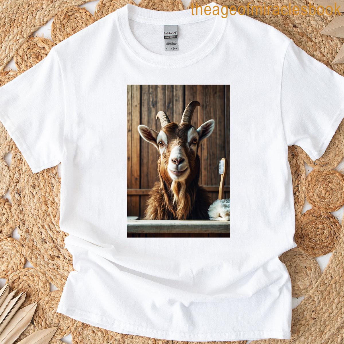 Smiling Goat With Toothbrush In Rustic Setting T-shirt