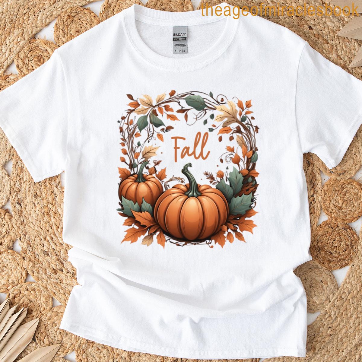 Elegant Fall Wreath With Pumpkins T-shirt