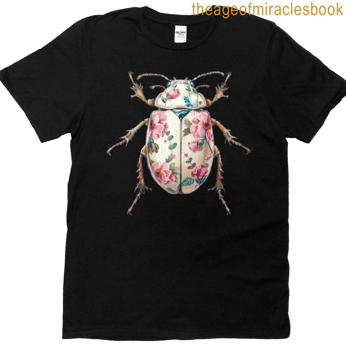 Floral Pattern Beetle Illustration T-shirt