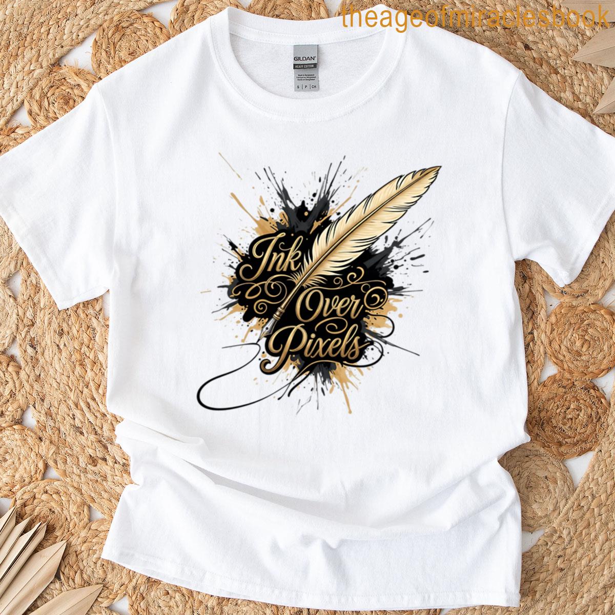 Ink Over Pixels – Quill And Ink Splatter T-shirt