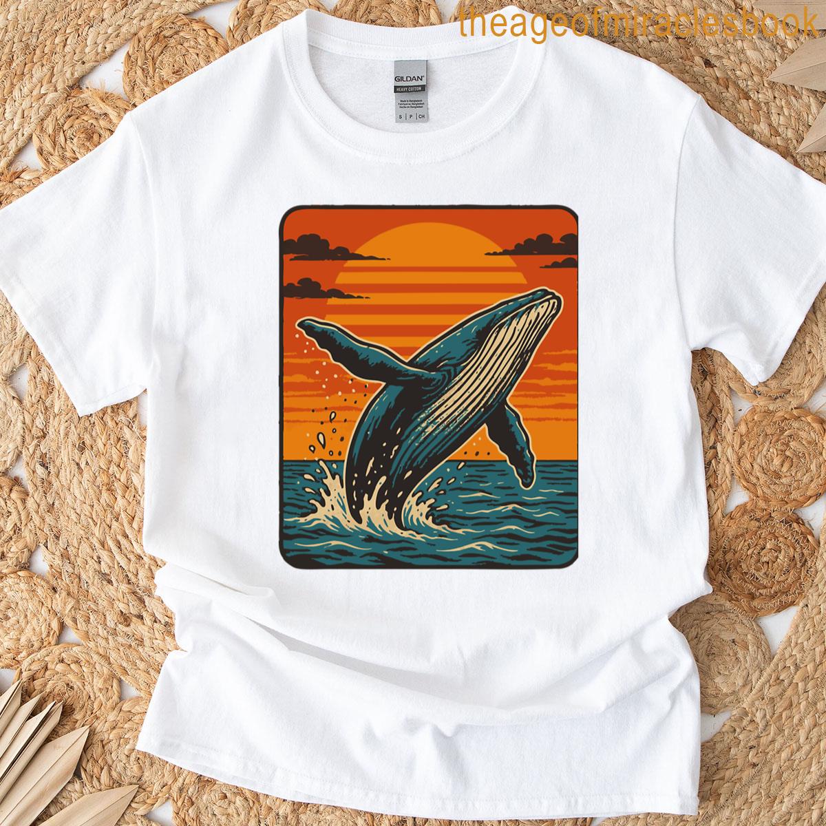 Retro Humpback Whale Breach At Sunset T-shirt