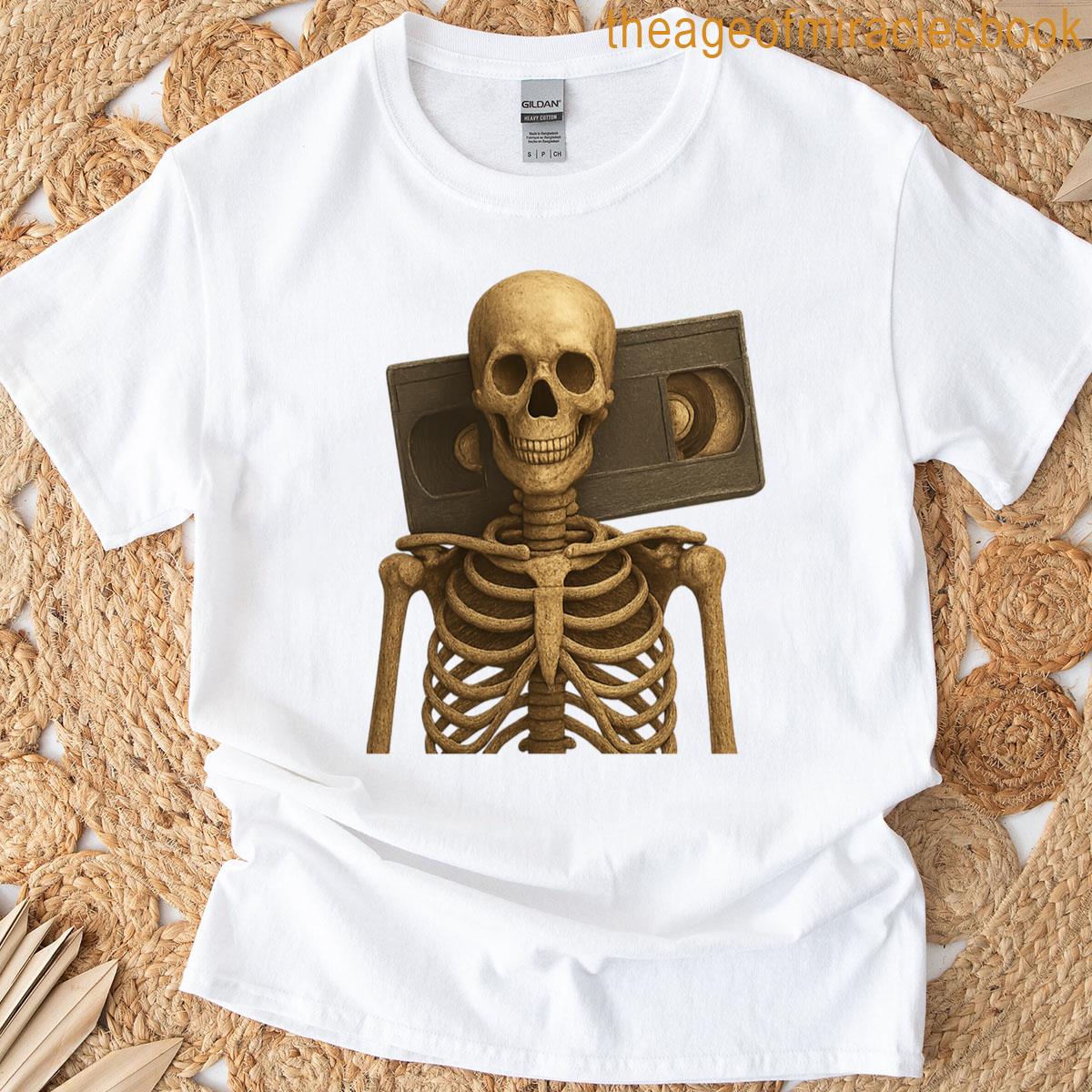 Retro Realistic Skeleton With Vhs Retro Horror Design T-shirt