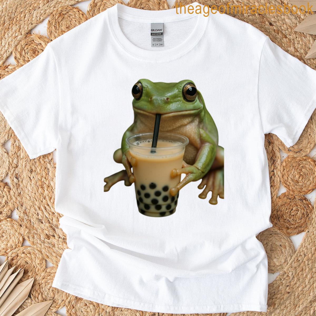 Boba Frog Cute Bubble Tea Drinking Frog Design T-shirt