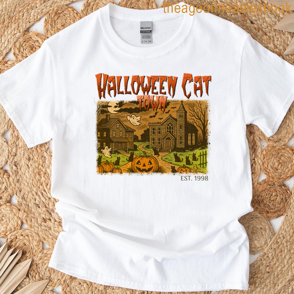 Funny Meme Halloween Cat Town T-shirt