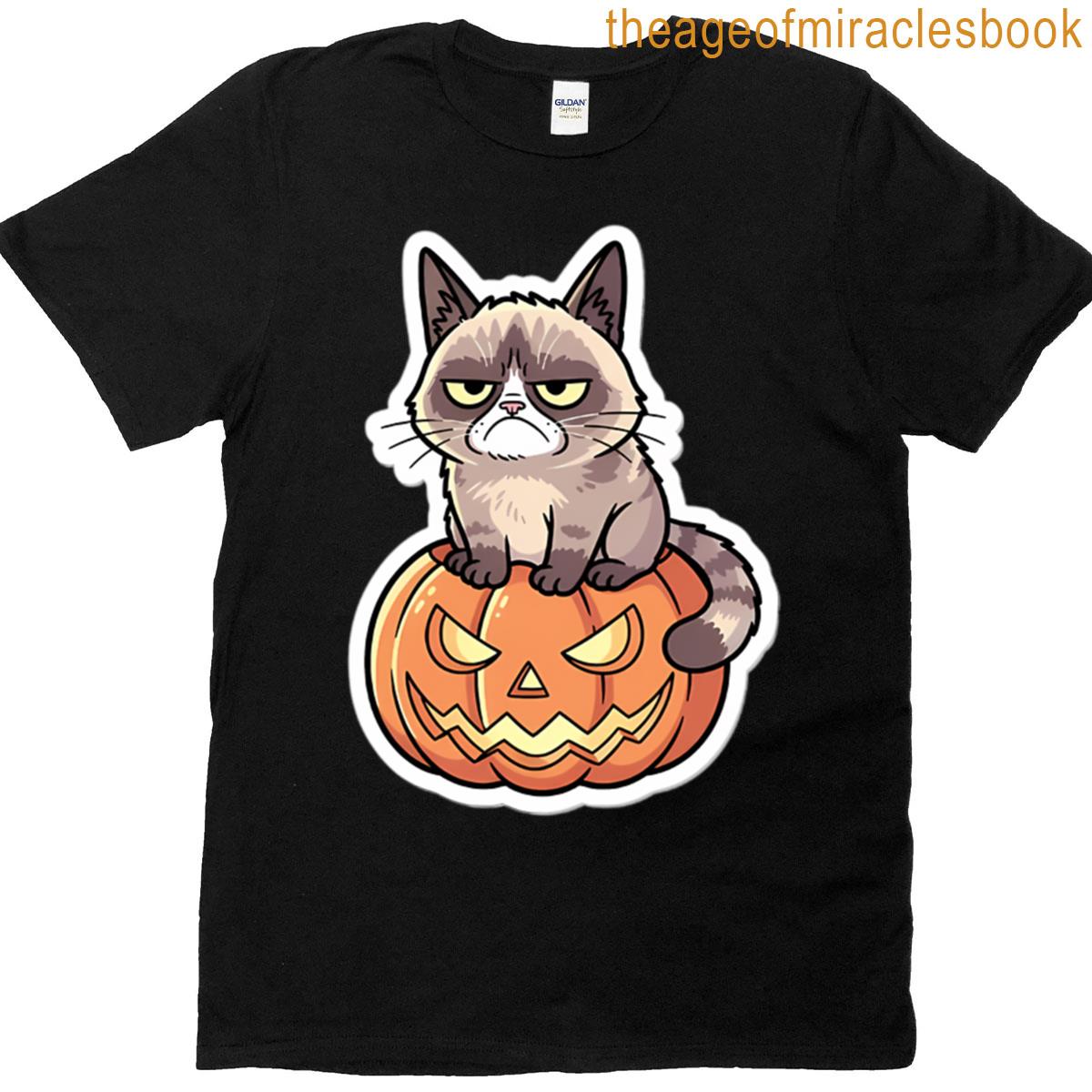 Grumpy Cat On A Halloween Pumpkin T-shirt