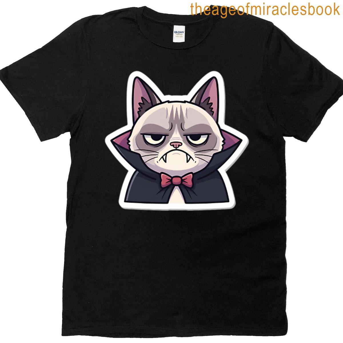 Grumpy Vampire Cat With Bow Tie Oversized T-shirt