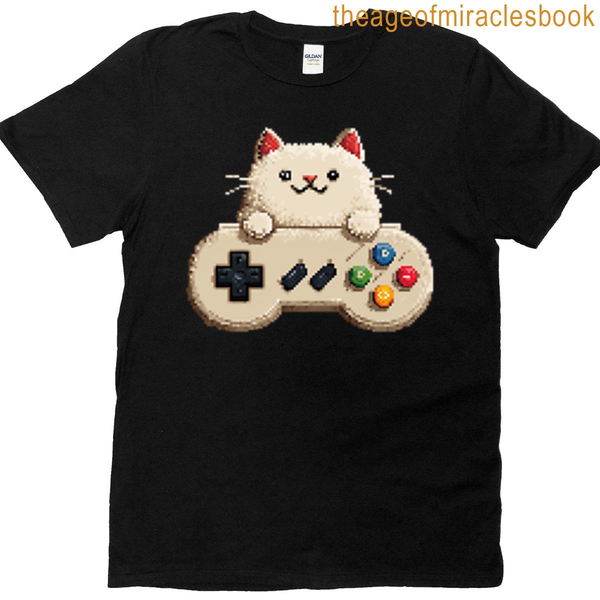 Pixel Art Controller Cat Funny Retro Gamer Gift T-shirt