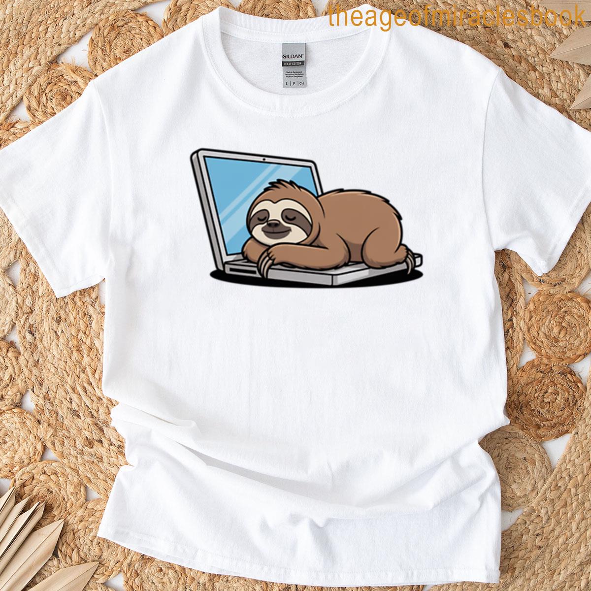 Procrastinating Sloth On Laptop Relatable Meme Art T-shirt