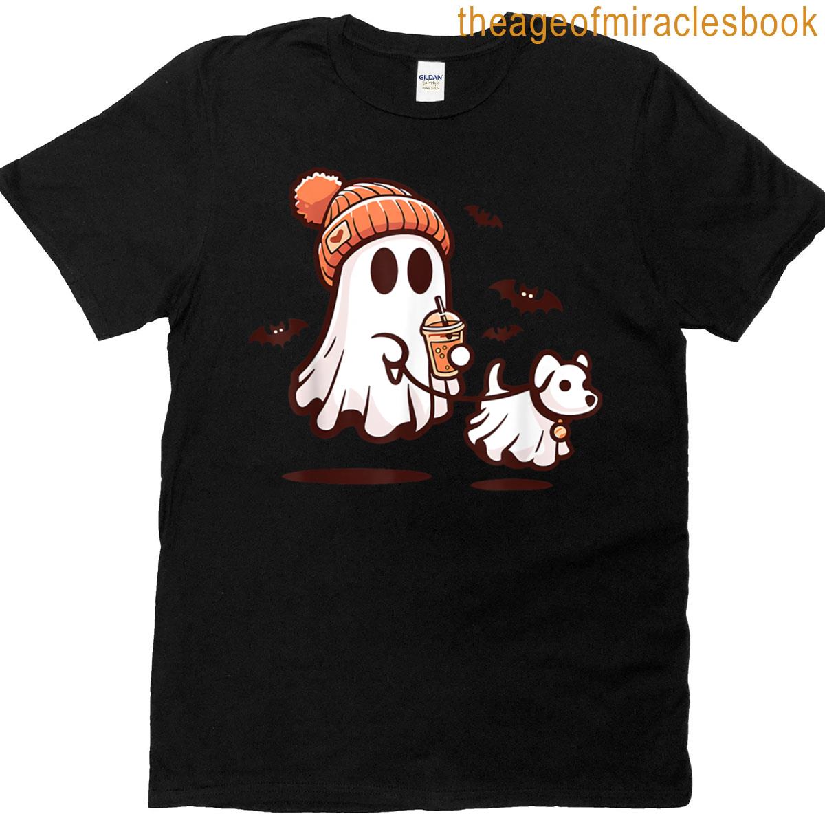 Ghost With Walking Dog Halloween T-shirt