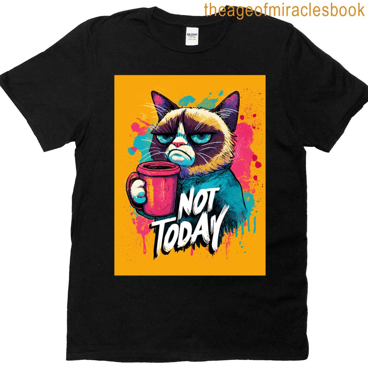 Grumpy Cat With Coffee Splash Art T-shirt