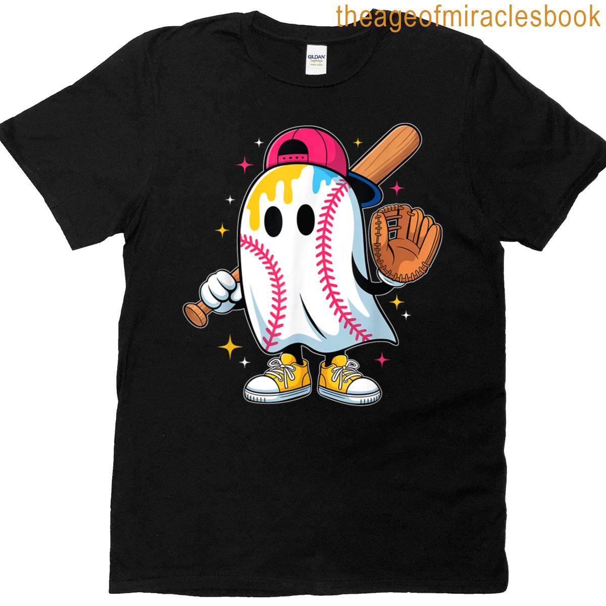Ice Cream Drip Ghost Baseball Spots Baseball Drip Halloween T-shirt